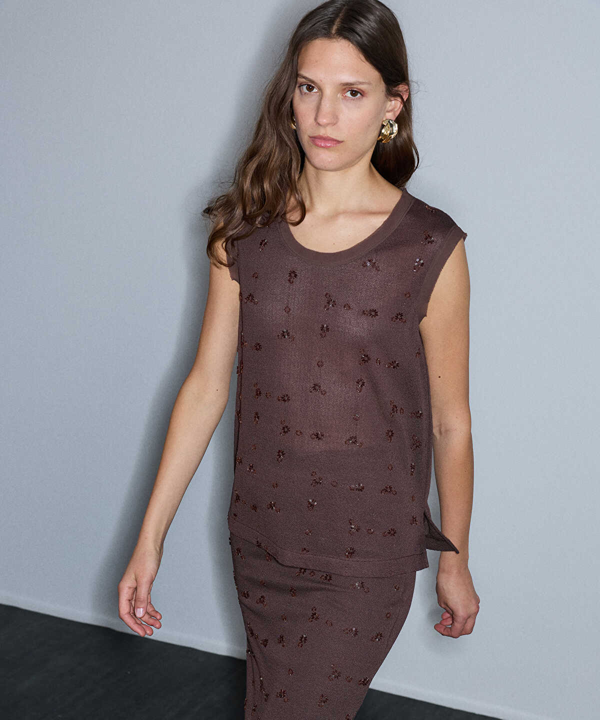 Zoomed Embellished Combination Knit Top