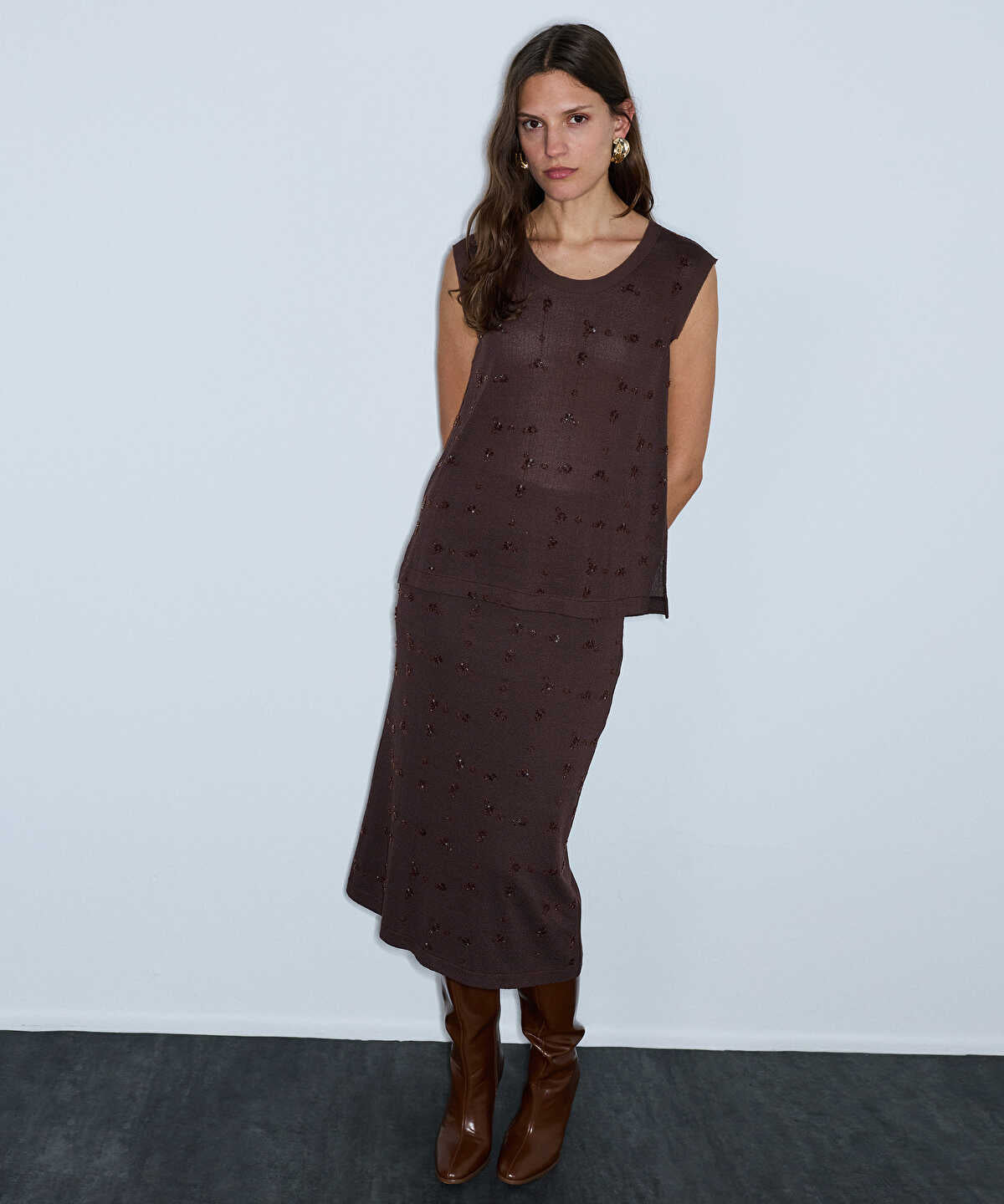 Zoomed Embellished Combination Knit Top