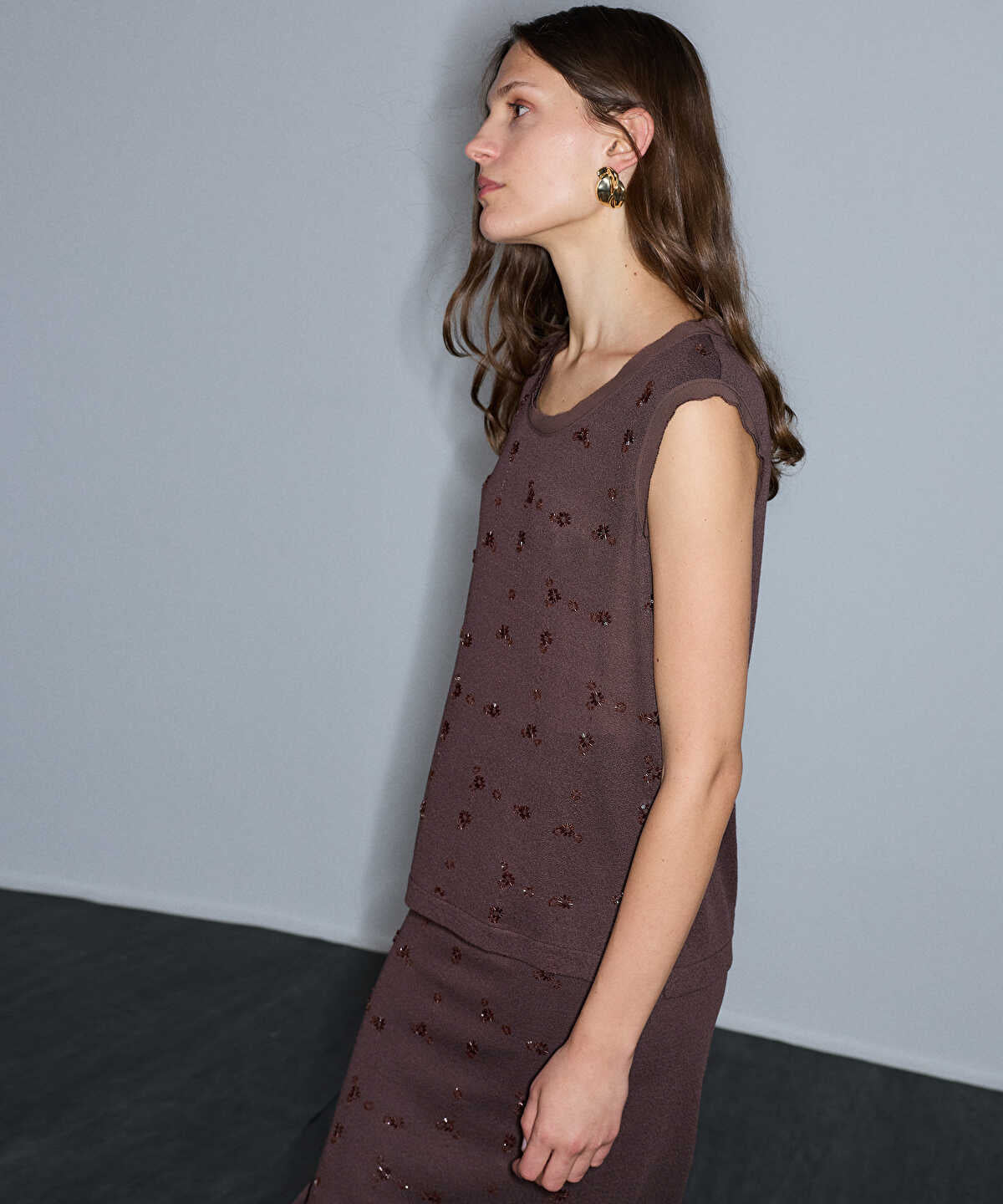 Zoomed Embellished Combination Knit Top