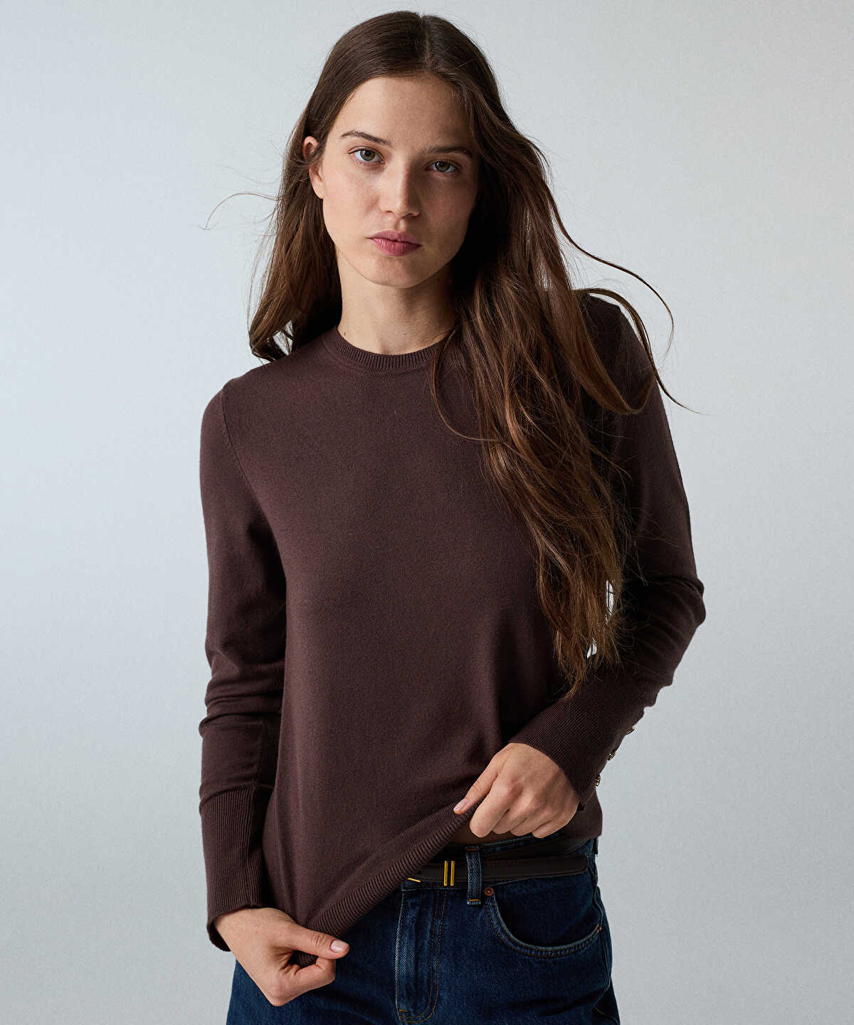 Zoomed Knit Top with Monogram Buttons