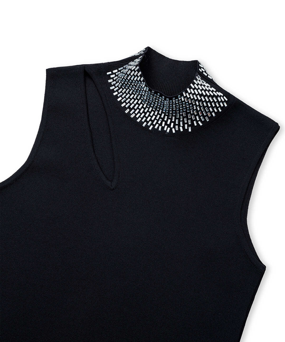 Zoomed Cutout Knit Top with Rhinestones