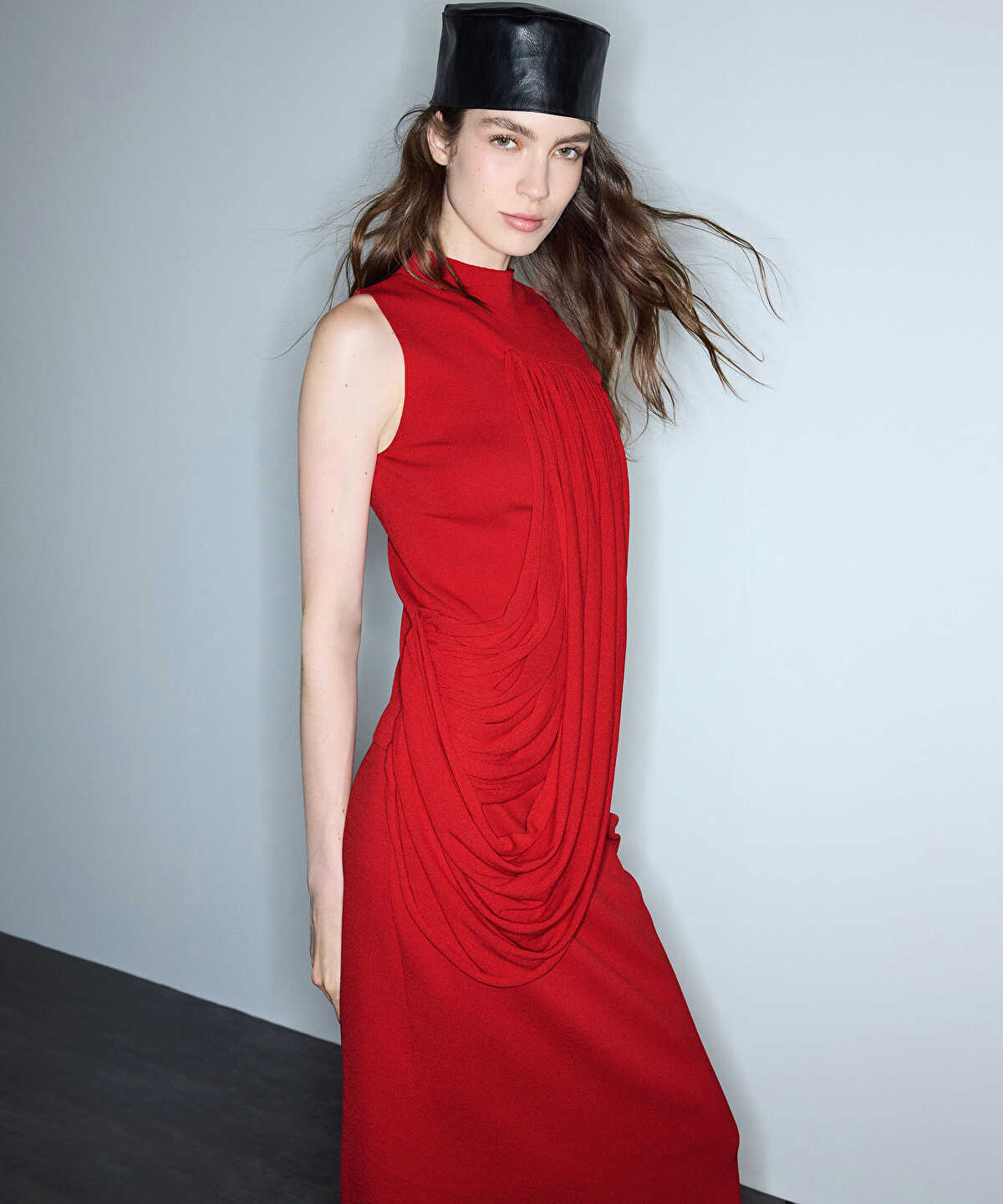 Zoomed Draped High-Neck Knit Top