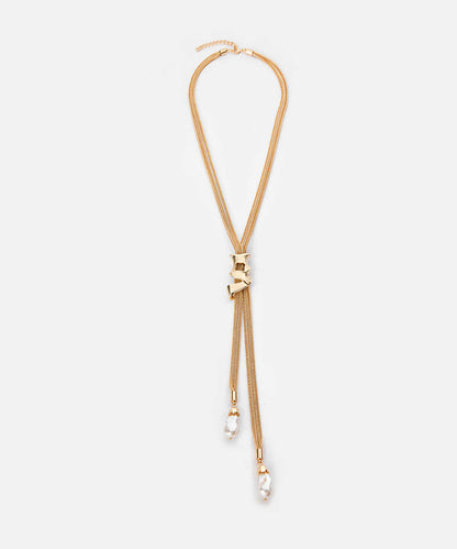 Faux-Pearl Pendant Long Chain Necklace