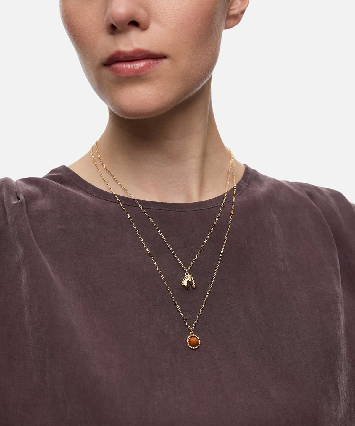 Zoomed Horse-Charm Chain Necklace Set