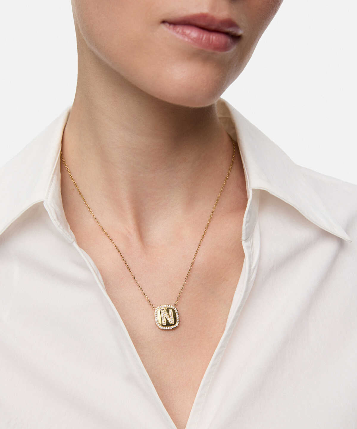 Zoomed Embellished 'N' Pendant Necklace
