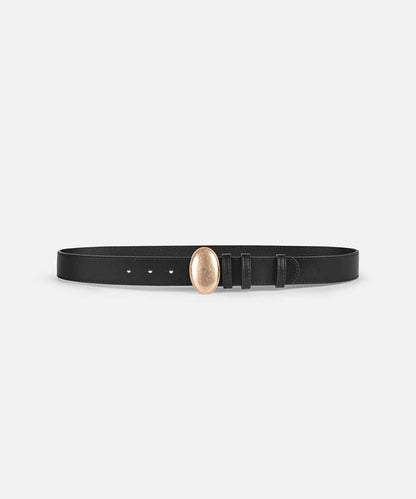 Oval Metal-Buckle Faux-Leather Belt