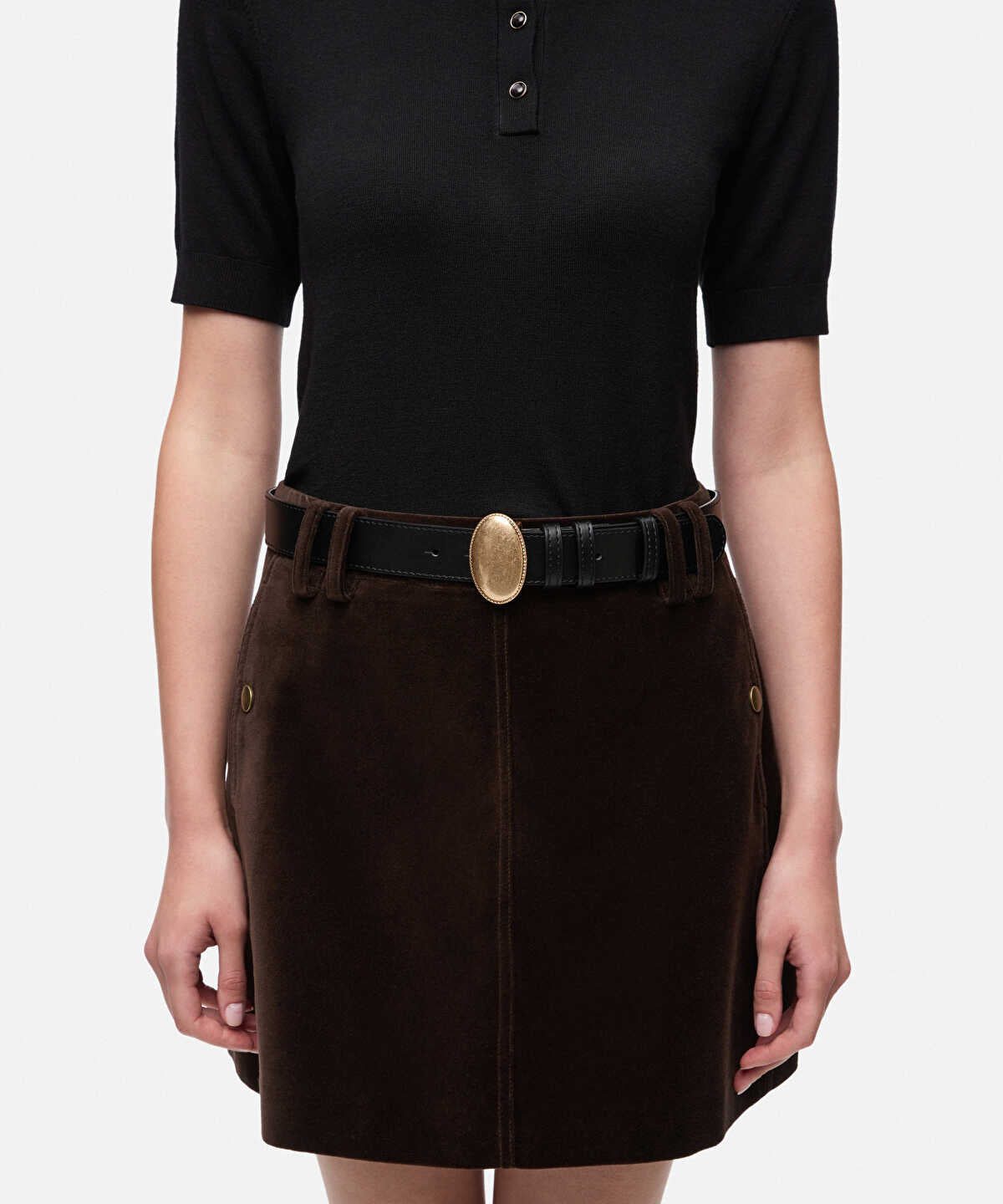 Zoomed Oval Metal-Buckle Faux-Leather Belt