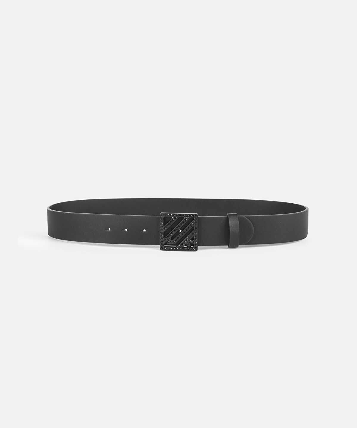 Zoomed Monogram-Buckle Faux-Leather Belt