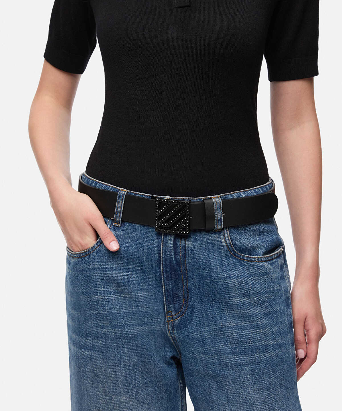 Zoomed Monogram-Buckle Faux-Leather Belt