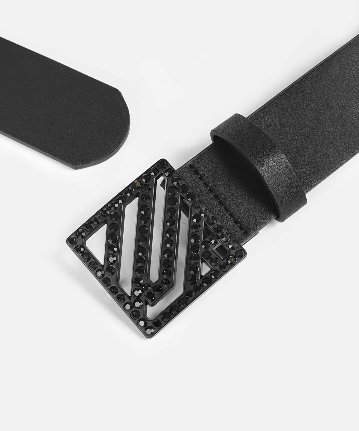 Zoomed Monogram-Buckle Faux-Leather Belt