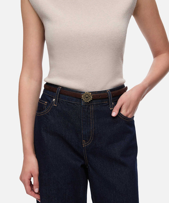 Belt with Combined Stone Metal Buckle