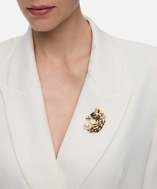 Faux-Pearl Embellished Horse Brooch