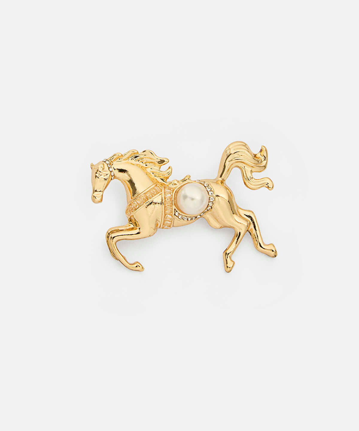 Faux-Pearl Embellished Horse Brooch