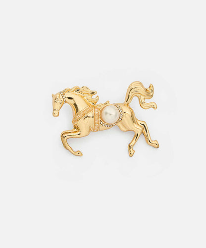 Faux-Pearl Embellished Horse Brooch