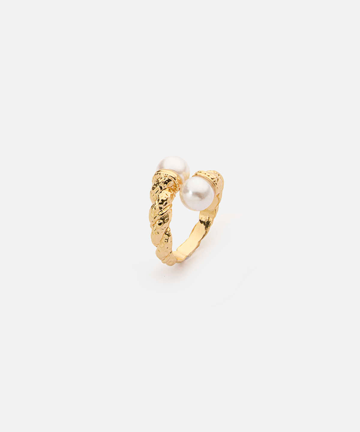 Zoomed Textured Ring with Faux Pearls
