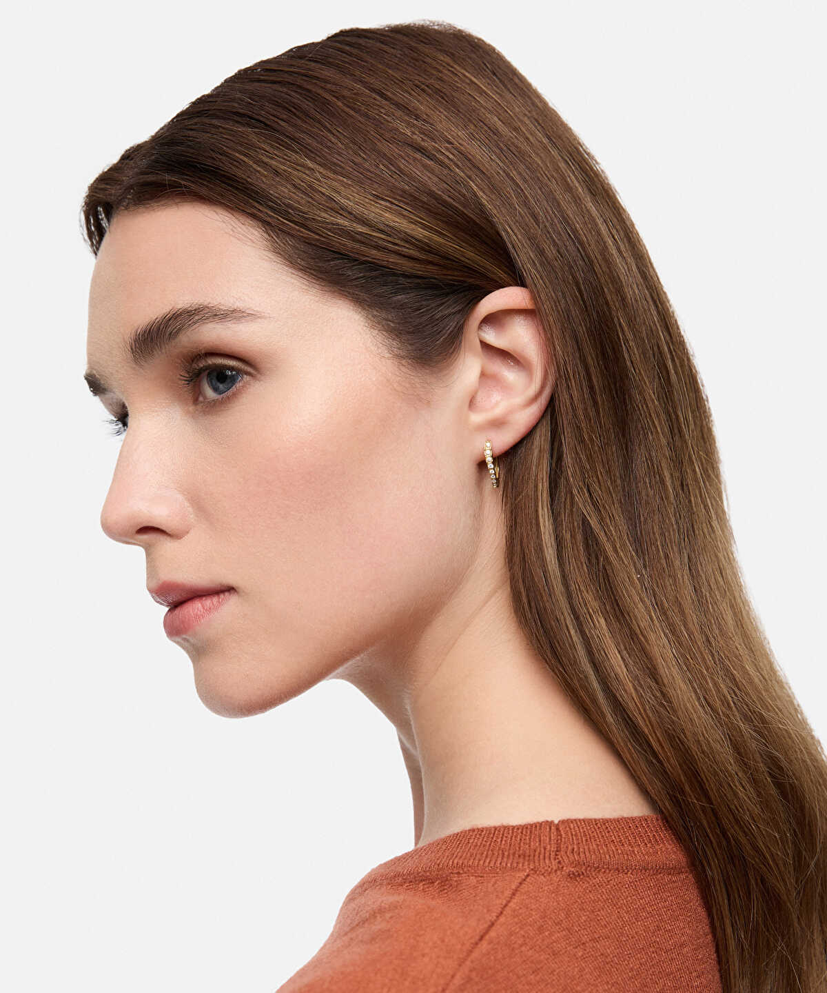 Zoomed Hoop Earrings with Rhinestones