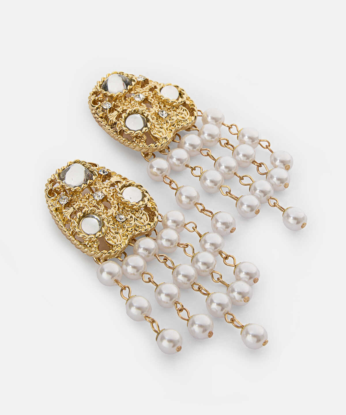 Zoomed Strass and Faux Pearl Drop Earrings