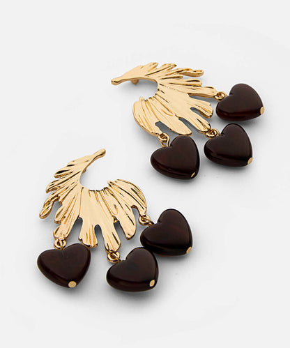 Textured Earrings with Heart Beads