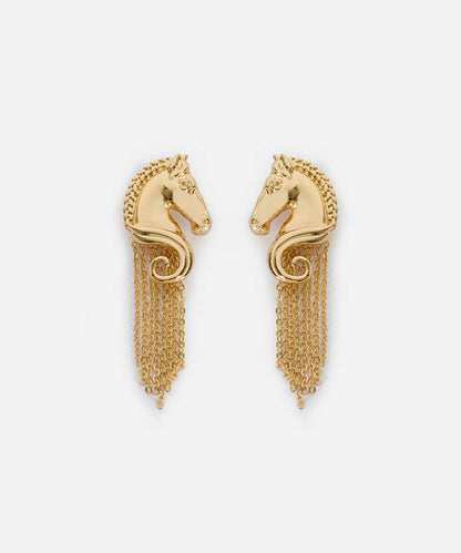 Horse-Detail Chain Drop Earrings