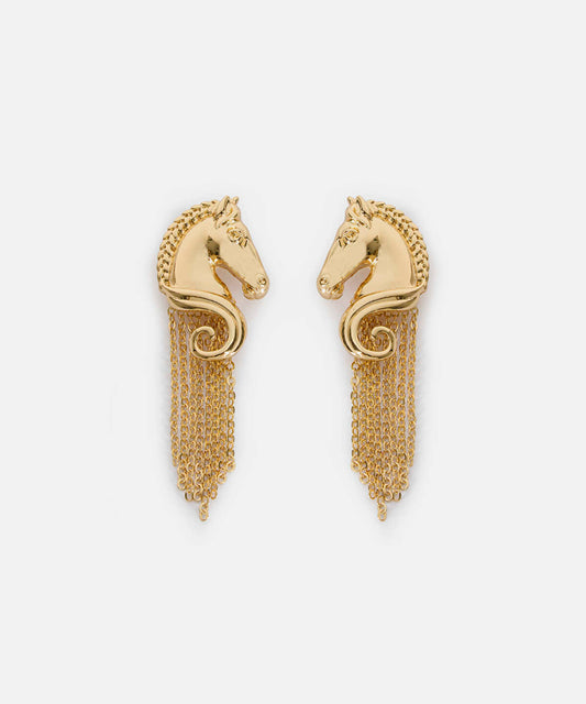 Horse-Detail Chain Drop Earrings