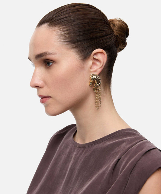 Horse-Detail Chain Drop Earrings