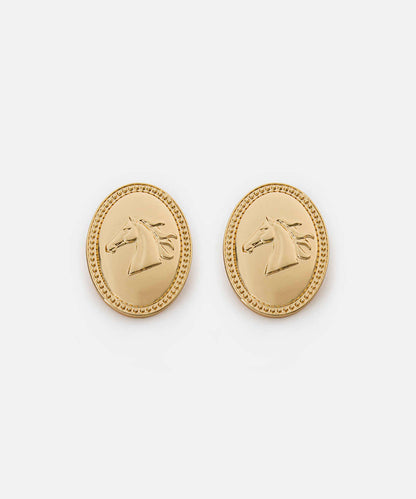 Horse-Detail Metal Earrings