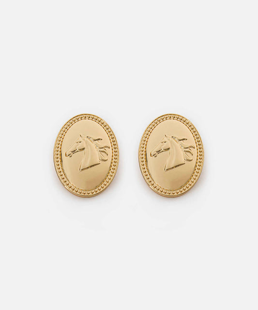 Horse-Detail Metal Earrings