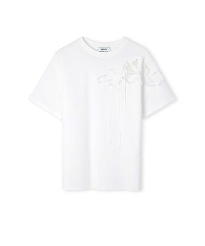 Floral Embroidery T-Shirt with Fringe