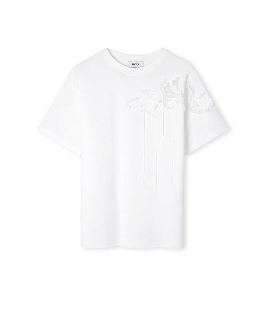 Floral Embroidery T-Shirt with Fringe