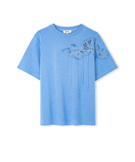 Floral Embroidery T-Shirt with Fringe