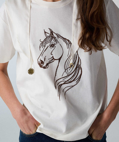 Rhinestone T-Shirt with Detachable Scarf