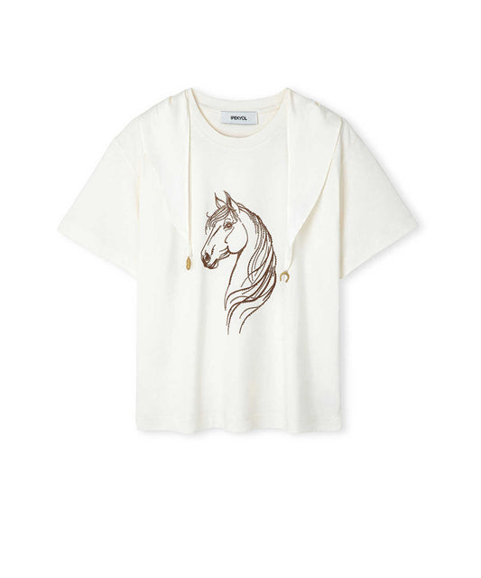 Rhinestone T-Shirt with Detachable Scarf