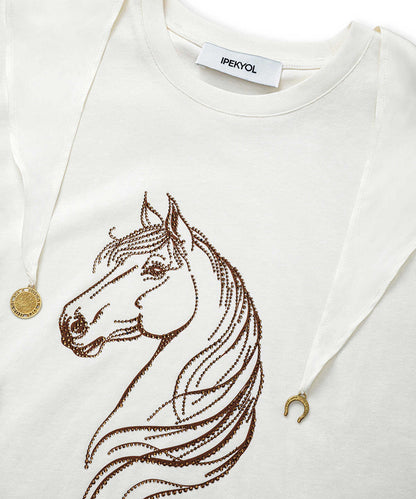 Rhinestone T-Shirt with Detachable Scarf