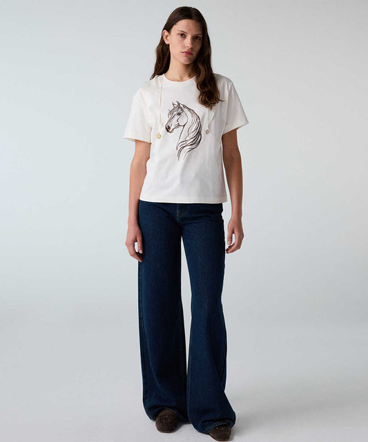 Rhinestone T-Shirt with Detachable Scarf