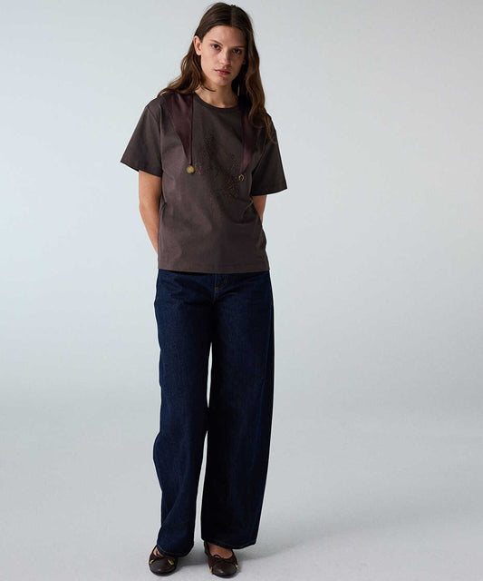 Rhinestone T-Shirt with Detachable Scarf