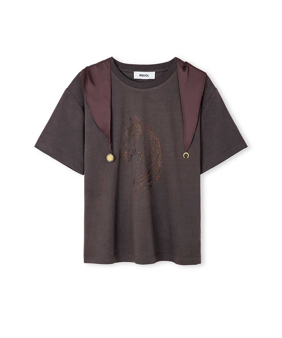 Rhinestone T-Shirt with Detachable Scarf