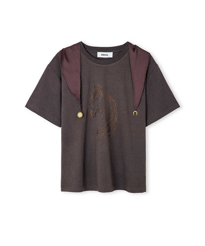 Rhinestone T-Shirt with Detachable Scarf