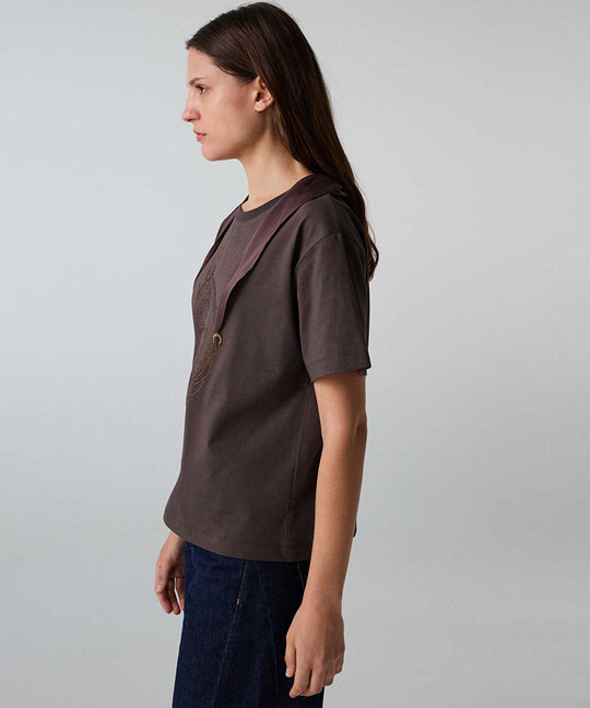 Rhinestone T-Shirt with Detachable Scarf