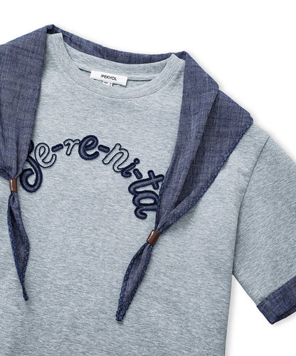 Slogan-Embroidered T-Shirt with Scarf