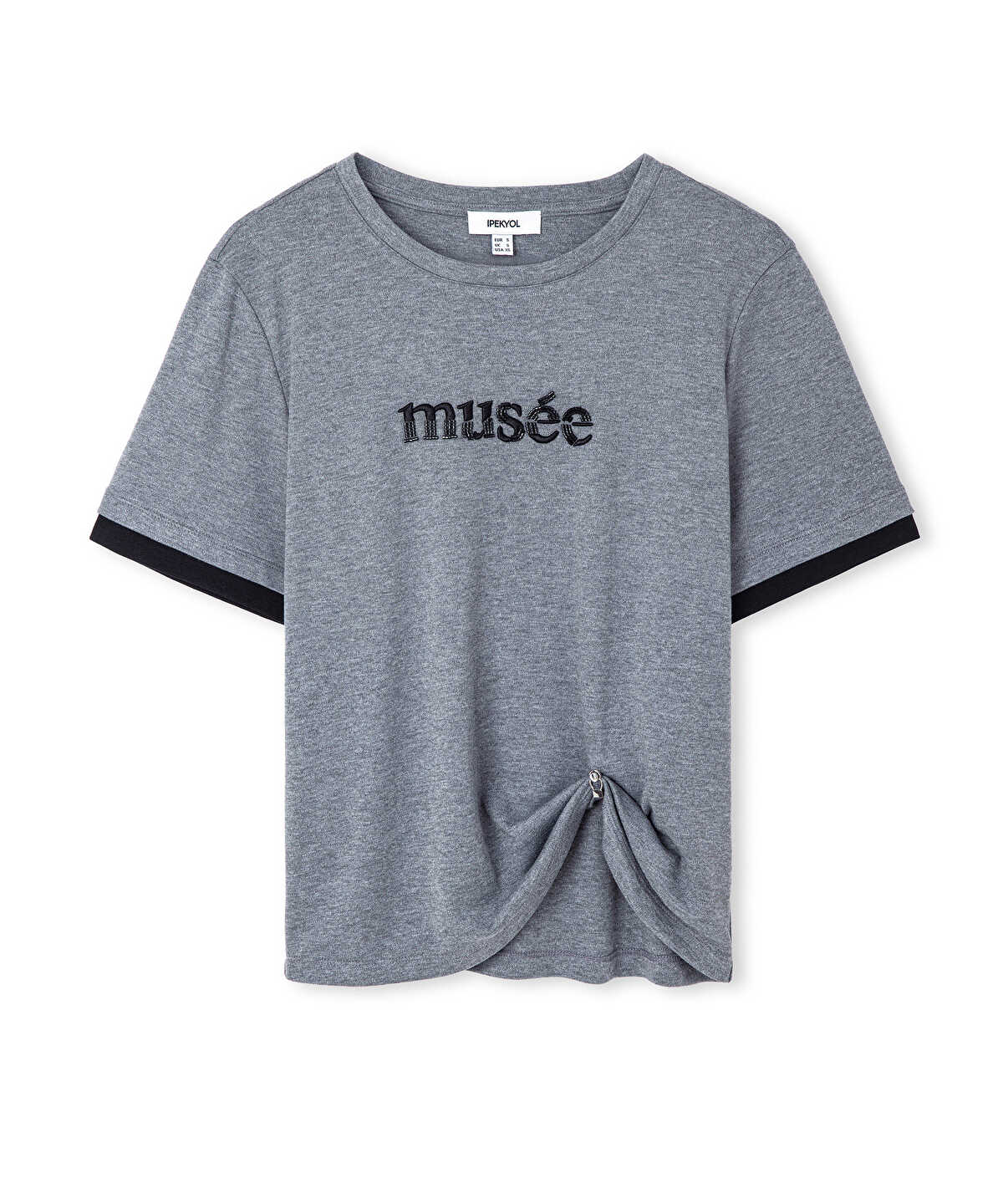 Embellished T-Shirt with Slogan Embroidery