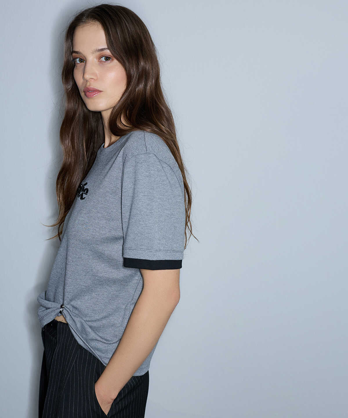 Zoomed Embellished T-Shirt with Slogan Embroidery