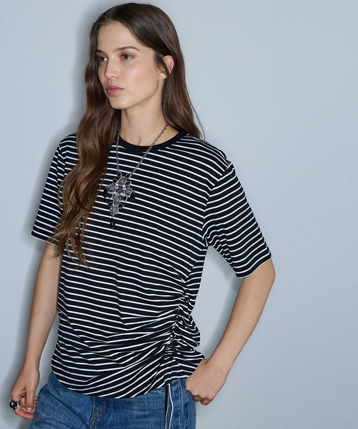 Zoomed Asymmetric Striped T-Shirt