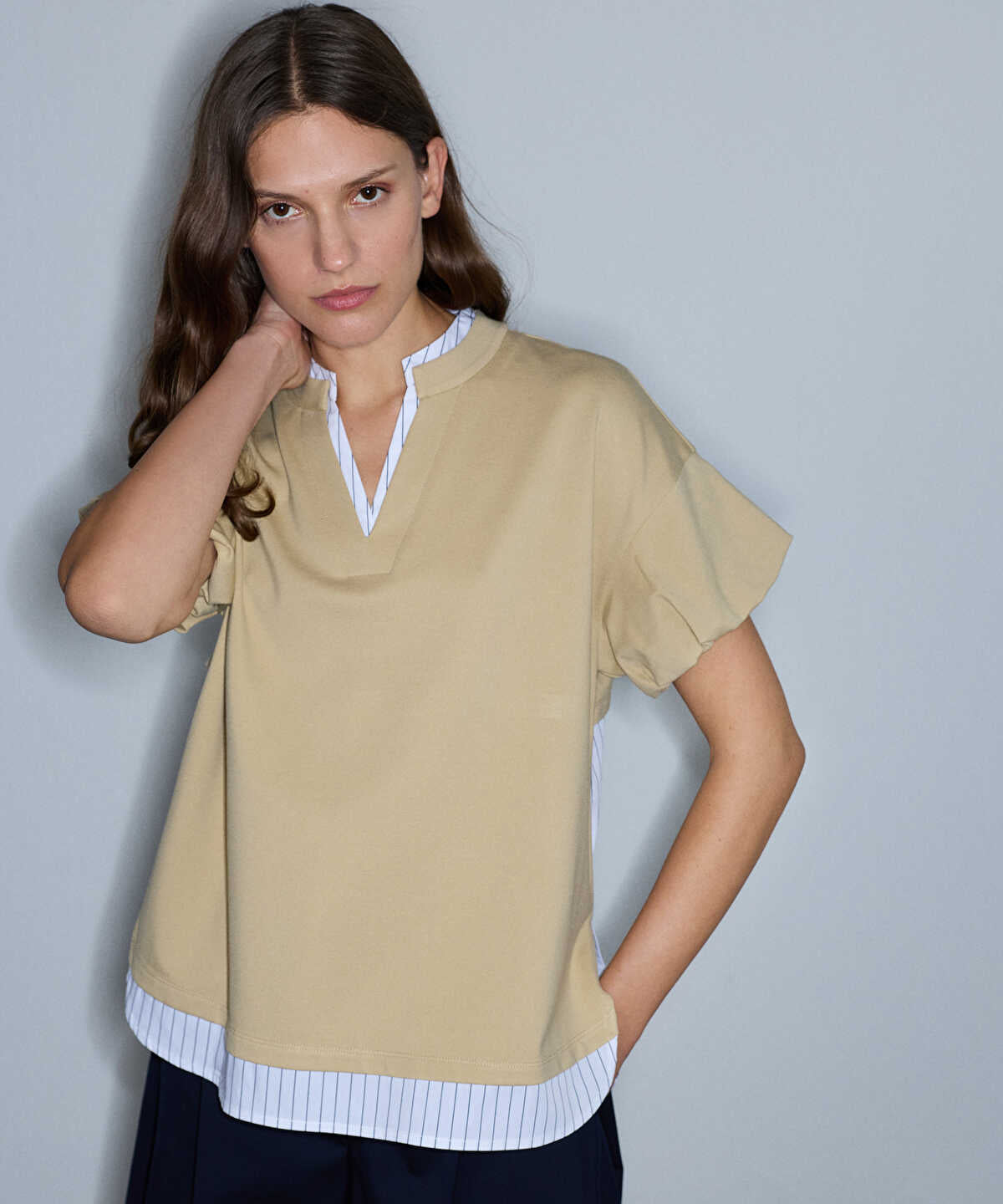 Zoomed Layered-Effect Balloon-Sleeve T-Shirt