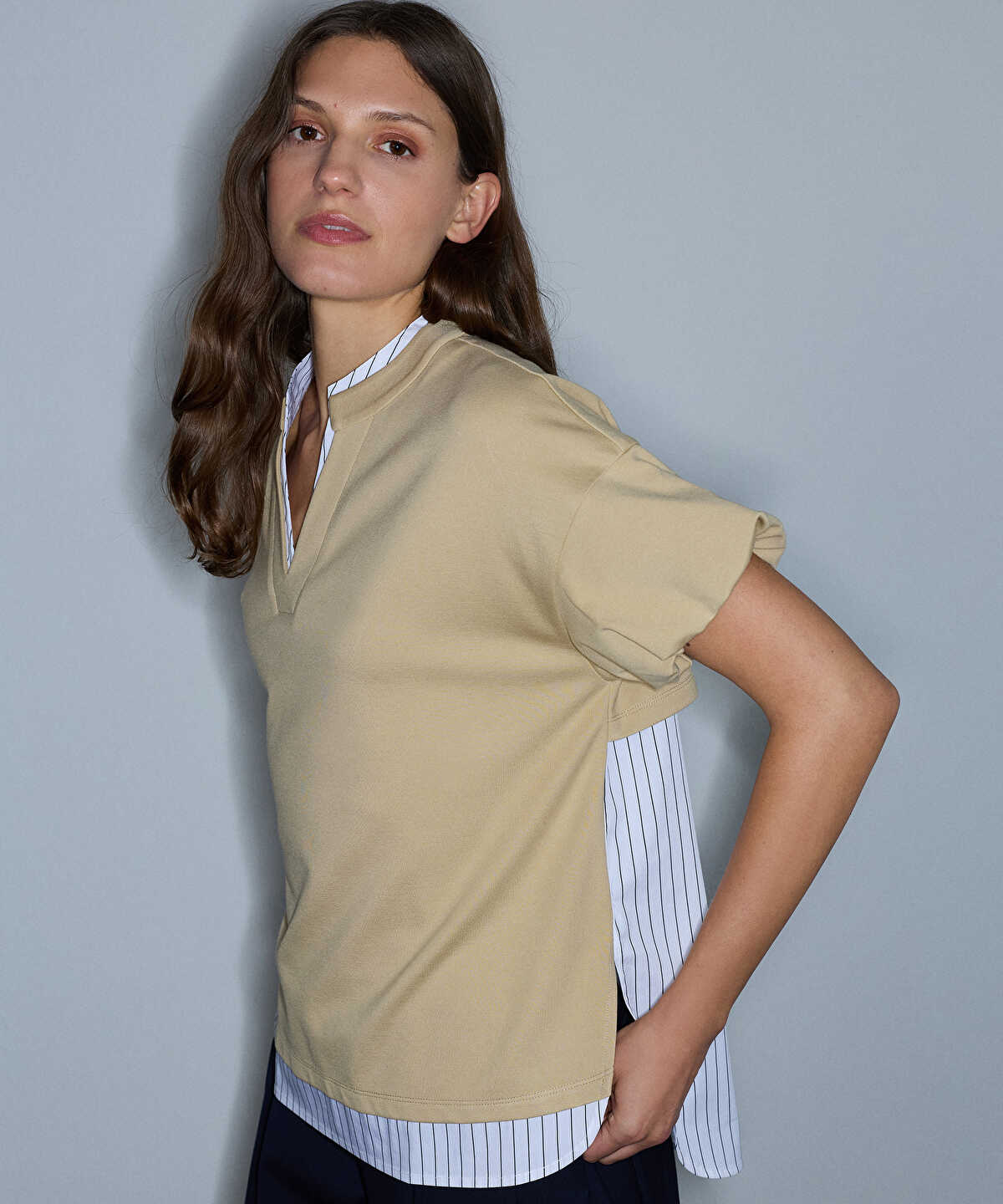 Layered-Effect Balloon-Sleeve T-Shirt