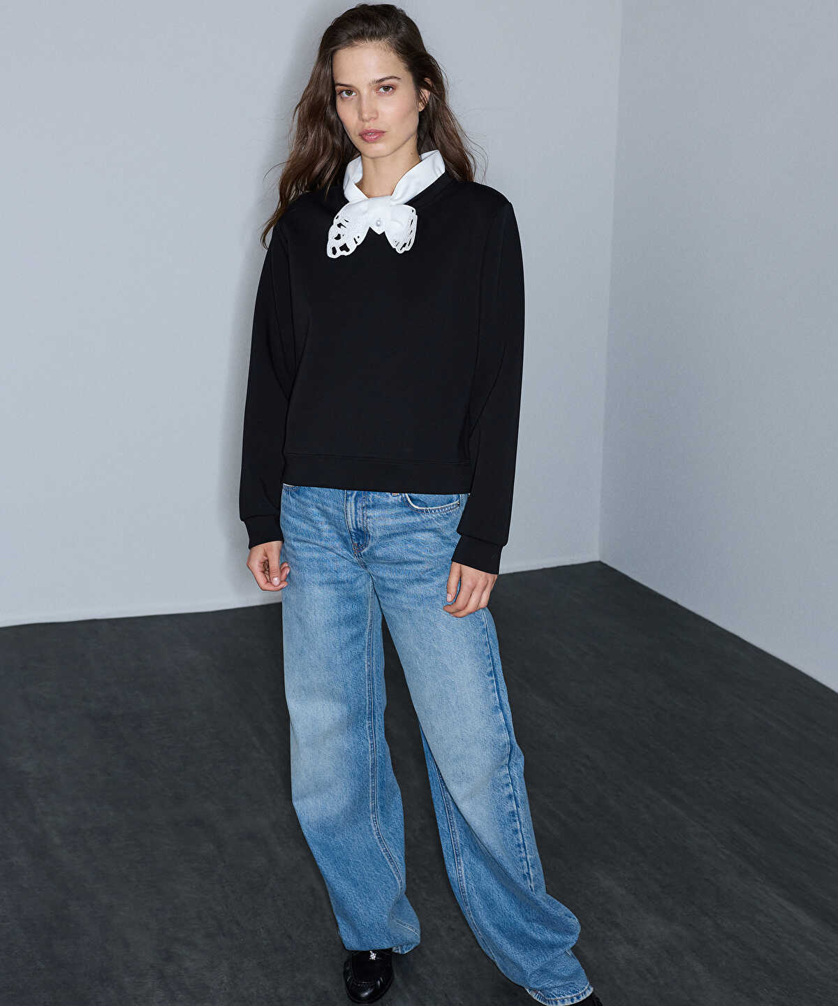 Zoomed Tie-Neck Sweatshirt
