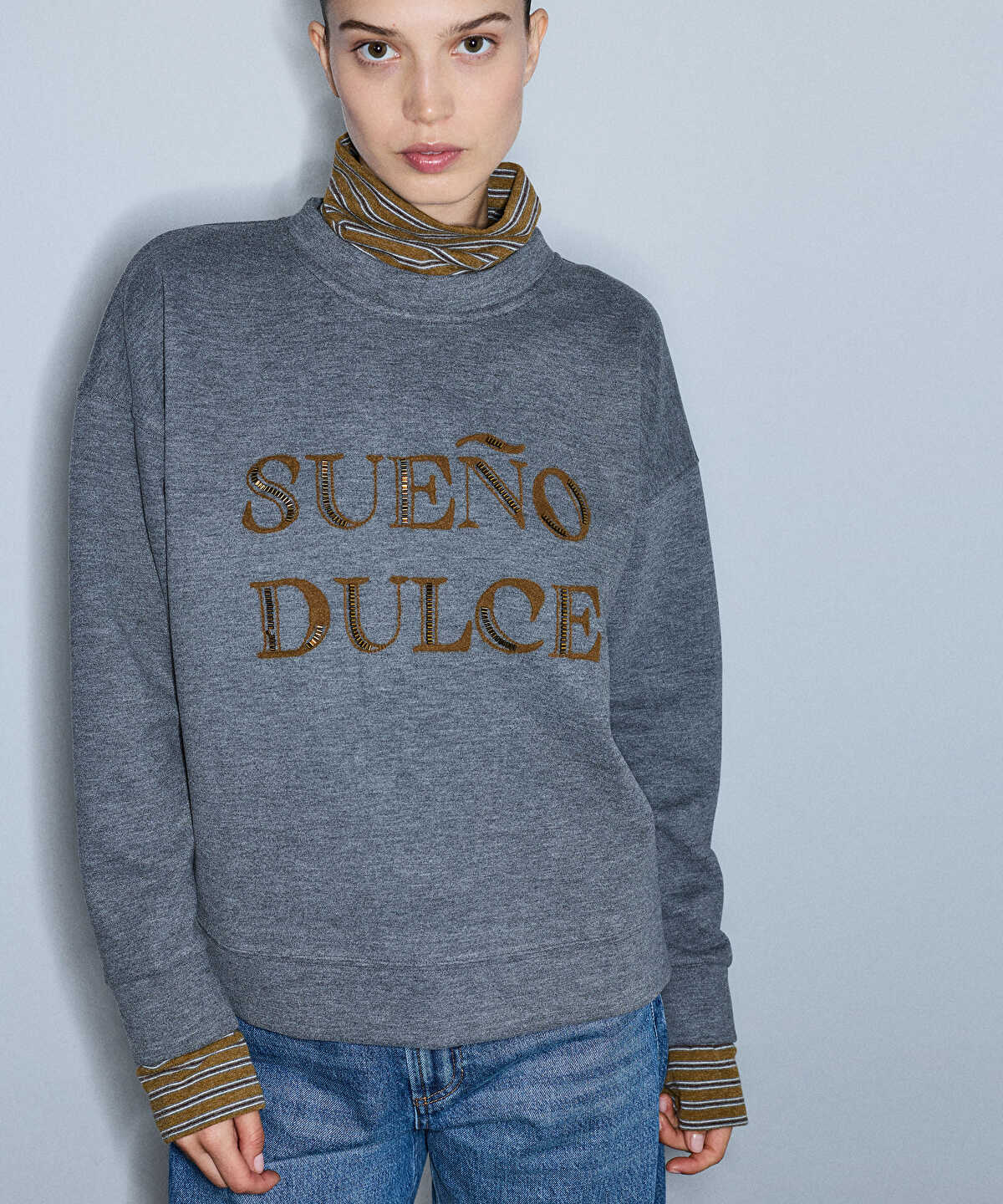 Zoomed Layered-Effect Embellished Sweatshirt