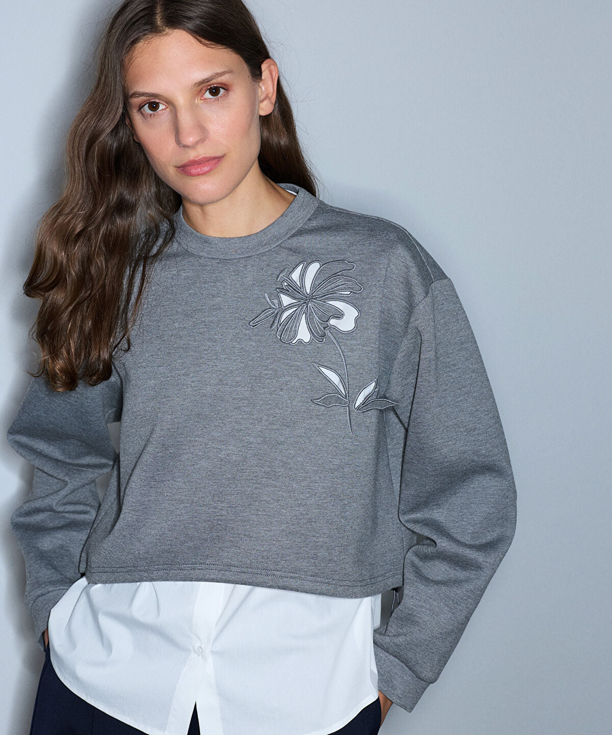 Zoomed Layered-Effect Cutout Sweatshirt