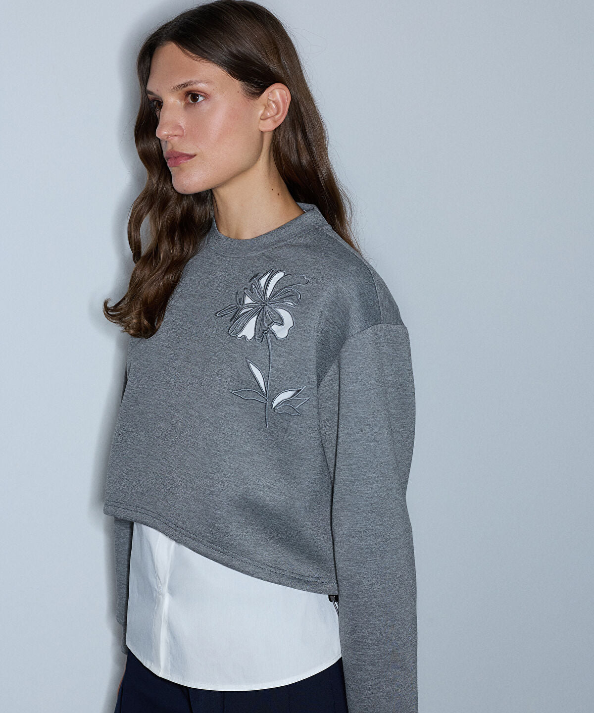 Zoomed Layered-Effect Cutout Sweatshirt