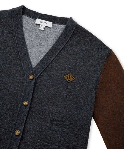 Color-Block Cardigan with Brooch