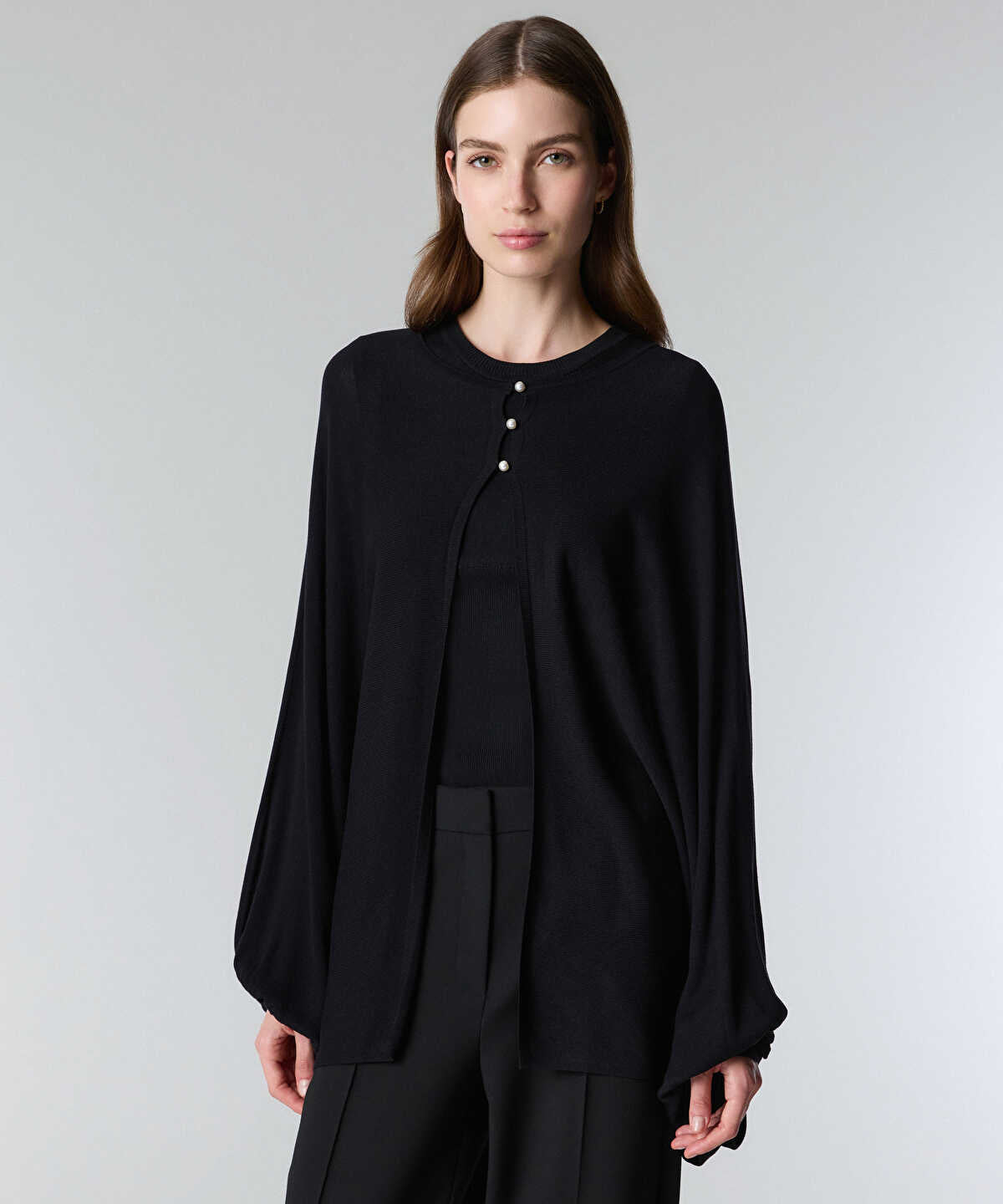 Faux-Pearl Button Knit Cardigan